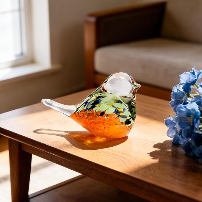 ORRFIDDY Blown Glass Birds - Glass Art Bird Decor, Hand Blown Glass Animal Figurines Paperweight for Home Shelf Decor