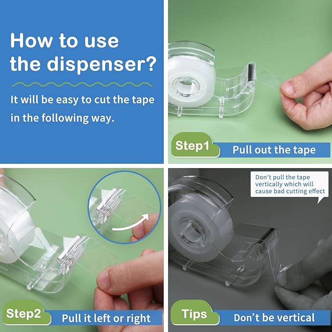 JEFURE Transparent Tape with Dispenser, 0.7 in x 1000 in Clear Tapes and Refillable Dispensers, Office Tape Rolls with Dispenser Bulk for Craft Jobs, Gift Wrapping, Repairing, Home and School (48)