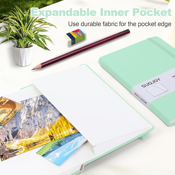 SUQJOY Lined Journal Notebooks for Writing, 100 GSM Thick Paper, 1 Pack Hardcover Notebooks, A5 College Ruled Notebook, Journaling Notebook for School/Travel/Office (Light Green- 1 Pack)