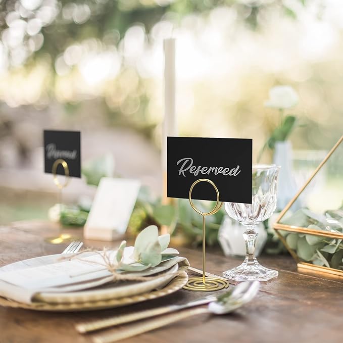 10 Pack Black Reserved Table Signs for Wedding - 3x4 Cardstock Silver Foil Reserved Seating Signs for Weddings - Double Sided Reserved Signs for Tables - Restaurant Table Tent Reservation Cards