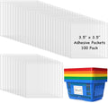 Jeyiour 100 Pcs Label Holders Adhesive Nameplate Pockets Storage Bin Labels Index Card Holder Shelf Plastic Peel Stick for Classroom Supermarket Bookshelf Library Student Box Drawer (3.5 x 3.5 Inch)