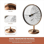 Foxyoo 4-Inch Indoor Thermometer and Humidity Gauge, Room Analog Temperature and Humidity Monitor, Dual Scale Display, Brass Dial with Stand, Battery-Free for House, Home, Desk, Bedroom, Garage, RV