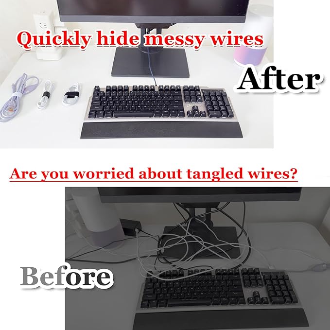 Ulinca Cable Management Under Desk,Up to 15 Cord,Enhanced Wire Holder. Cord Organizer,Reusable Cord Holder Organizer for Cable Hider Clips Under Table, 40 Pair+2 roll of Velcro Ties (Black, 40 Pair)