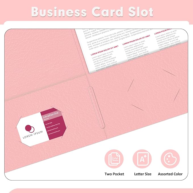Two Pocket Folders, PANDRI 30 Pack 2 Pocket Folders, Letter Size Paper File Folder for School Office Home Business, Pink