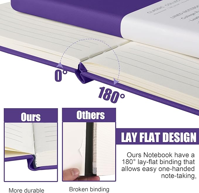 EMOMAS Lined Journal Notebook, 10Pack Hardcover Notebook for Men & Women – Journals for Writing, Work, School, Home & Daily Notes, 160 Pages – Medium A5, 5.7"x8", 100 gsm Thick Paper (Purple)