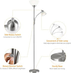 RISLG Floor Lamp, Dimmable Standing lamp, Stepless Dimming Brightness, Included 9W and 5W LED Bulbs, Industrial Floor Lamp for Living Room, Bedroom, Office, Reading