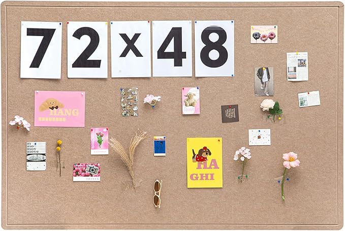 Foldable 72x 48 Inches Large Bulletin Board for Wall, Decorative Picture Display Felt Board with Self-Adhesive Tape for School, Home, Kitchen & Office Walls, Includes 30 Pins, Oatmeal