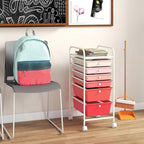 RELAX4LIFE 6-Drawer Rolling Storage Cart - Classroom Organization on Wheels w/Removable Plastic Drawers, Mobile Art Craft Cart for School Paper Home Office, Utility Cart with Drawers (Gradient Pink)