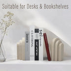 LIN CHUAN Heavy Duty Bookends for Shelves, 6.6 LBS Heavy Book Ends for Heavy Books, Decorative Modern Bookends with Faux Sandstone Look, Layered Arch Book Stopper for Bookshelf Holder Set of 2, Beige