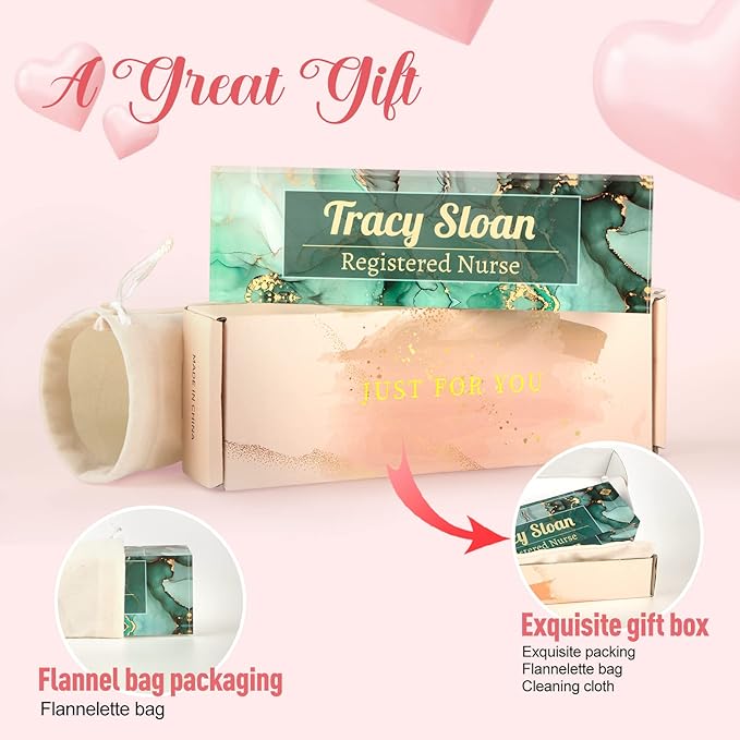 Desk Name Plate Personalized, Custom Name Plates for Desks, Office Desk Decor, Flowers Style Clear Acrylic Glass Block, Personalized Office Gifts for Women Men Boss Teachers Coworker Appreciation Gift