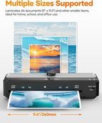 Laminator Machine with 20 A4 Laminating Pouches, Thermal and Cold Lamination Built in Cutter Quick Warm Up,9 Inch Portable Laminating Machine for Home Office School Use