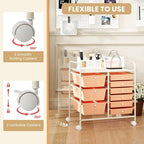 GOFLAME 9-Drawer Rolling Storage Cart, Mobile Utility Cart with Removable Drawers & Metal Frame, Art Craft Organizer Cart with Lockable Wheels, Storage Drawer Cart for Home Office School, Peach Fuzz