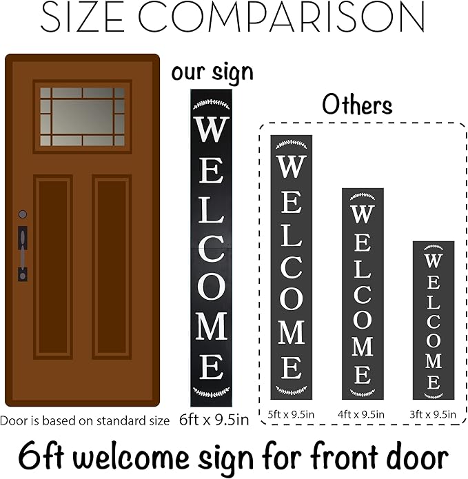 Tall Outdoor Welcome Sign - 6ft Black Rustic Modern Farmhouse Decor for Front Door & Porch