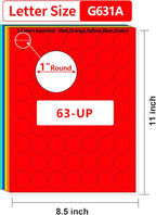 Gemsroyal 1 Inch Colored Round labels Printable,1" Color Neon Circle Labels for Printer,Colorful 1in Small Round Sticker Paper,5 Colors Assorted(Red,Orange,Yellow,Blue,Green),1575 Circle Stickers Pack