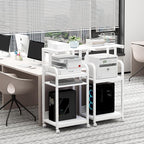 Fannova 4 Tier White Printer Stand Table with Adjustable Shelves, Movable Printer Shredder Stand with Wheels for Home Office Storage and Organization, Rolling Cart for Computer Tower CPU