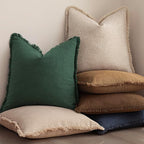 Foindtower Set of 2 Decorative Linen Fringe Throw Pillow Covers Cozy Boho Farmhouse Cushion Cover with Tassels Soft Accent Pillowcase for Couch Sofa Bed Living Room Home Decor, 18×18 Inch, Pine Green