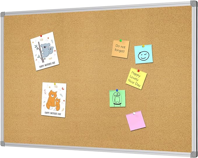 Lockways Cork Board Bulletin Board, Double Sided Corkboard 36" x 24", Wall-Mounted Aluminum Framed Message Presentation Notice Board 3 x 2
