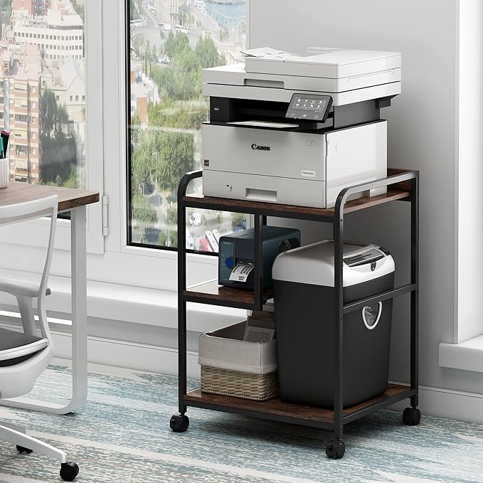 Fannova 22 x 18 Inch Large Printer Stand, Mobile Printer Table with Wheels for Home Office Storage and Organization, PC Tower Stand, Host Computer Cart, Shelf for Desktop CPU Shredder - Rustic Brown