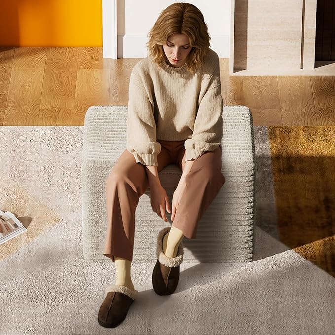 WLIVE Pouf Ottoman Foot Rest, Square Bean Bag Ottoman Coffee Table for Living Room, Beige
