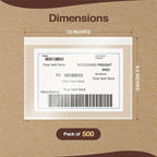 Shipping Label Sleeves - 3.12 Mil Thick 500 Pack 9.5'' x 12'' Strong Adhesive Back for Secure Package Labelling Fit for 8.5'' x 11'' Letter Size Paper, WaterProof and Durable