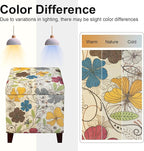 Adeco 18 Inch High Cube Ottoman Storage, Floral Printed Linen Chair Foot Stools, Upholstered Vanity Stool with Hinged Lid, Solid Wood Legs