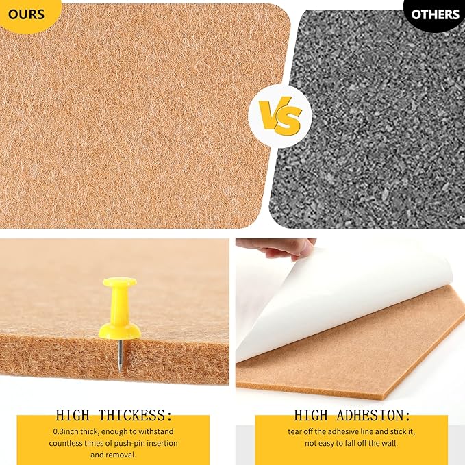 Uoisaiko 12" Large Bulletin Board with 30 Push Pins, Pack of 8 Hexagon Felt Pin Board Notice Boards for Home Office, Felt Wall Tiles for Photos Memos (Brown)
