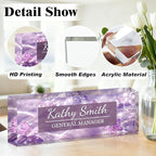 Ship Next Day-Custom Name Plate for Desk, Desk Name Plate Personalized, Acrylic Office Desk Accessories, Appreciation Gifts for Coworkers Employee Teachers Boss Women Men (Purple Butterfly)