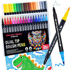 36 Colors Brush & Fine Dual Tip Art Markers Set for Adult Kids Coloring, Dual Tip Colored Pens Markers Quick Drying Without Fading ,Water Based Marker for Calligraphy, Journal ,Doodling,Painting