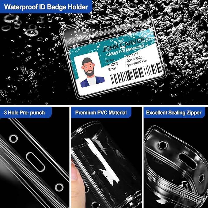 100 Pcs Clear Horizontal Badge Id Card and 100 Pcs Lanyard, Reusable Lanyards for Id Badge Holder Name Tag Badge Holder with Lanyards for Adults Kids Business School Conferences (Blue)