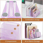 gianotter Mail Organizer Countertop, Metal File Holder with 3-Slot, Purple Desk Accessories & Workspace Organizers (Purple)