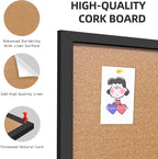 Yunihome Cork Bulletin Board, 48x31.5 Inches Hanging Cork Board Wooden Framed with Pins for Wall, Dorm Room, Office, Home Decor – Natural Cork & Black Frame