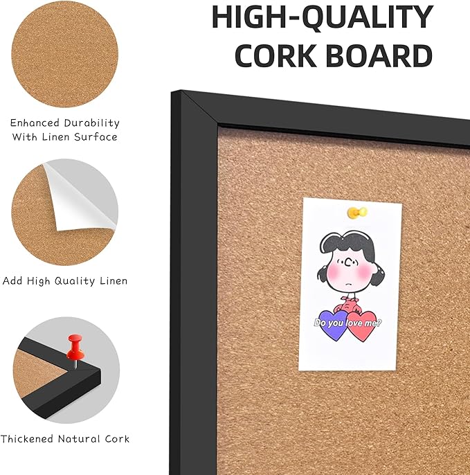 Yunihome Cork Bulletin Board, 13''x18''-2pack Hanging Cork Board Wooden Framed with Pins for Wall, Dorm Room, Office, Home Decor – Natural Cork & Black Frame