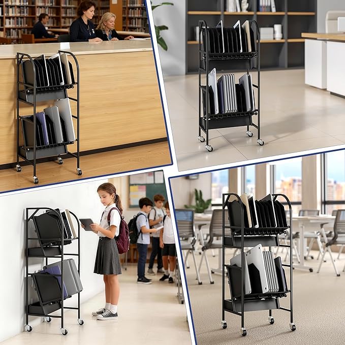 tonchean 20 Device Laptop Charging Cart, 2 Tier Open Charging Station for Laptops Tablet and Chromebook, Office and Classroom Mobile Charging Cart Open Charging Cart with Cable Management