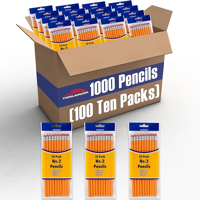 Trail maker Unsharpened Yellow Pencils in Bulk for School, Office Supplies | Bulk Wood Cased #2 HB Pencils (100 10-Packs)
