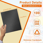 100 Sheets Black Shimmer Cardstock 8.5 x 11 Halloween Paper, 92lb Heavyweight Glossy Paper Card Stock for Wedding invitations, School Crafting, Thank You Cards, Cards Making