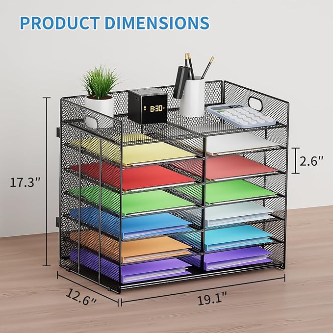 Marbrasse Desktop Literature Organizer, Mesh Paper Organizer, Desk Organizers, File Sorter Mail Center Paper Storage Cabinet Classroom Keepers Mailbox for Office Home School, Black