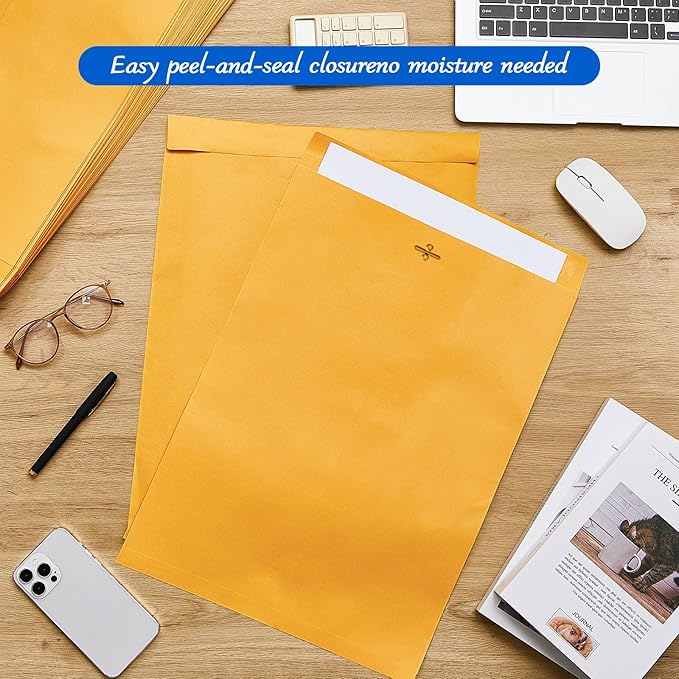 Motipuns 25 Pcs Manilla Envelopes 12 x 16 Inch Large Clasp Envelope Catalog Envelopes with Clasp Closure for Mailing Thick Documents Home, Business, Legal or School Storing Mailing (Golden)