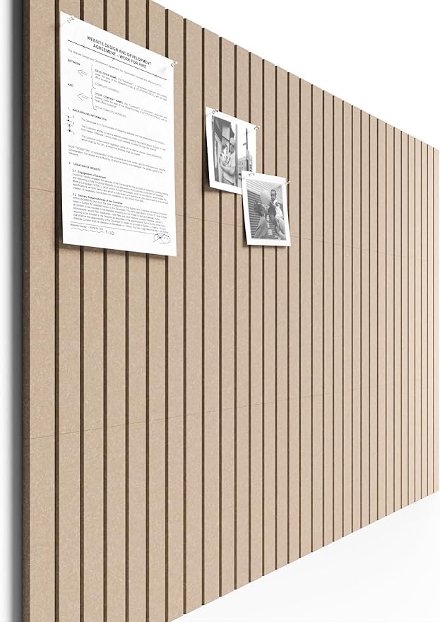 Bumusty Large Cork Board Alternative-47 x35 Felt Bulletin Board Tiles, with 30 Pushpins, 70 Adhesive Tabs, 12-Pack Slat Wall Paneling, Cork Boards for Office Push Pin Board Felt Board-Dark Camel