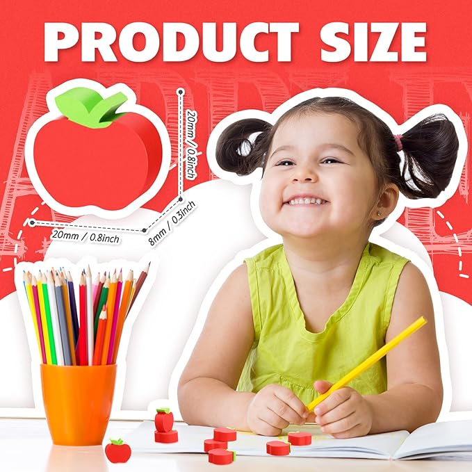 60pcs Mini Apple Erasers for Kids Bulk Classroom Welcome Back to School Gifts Classroom Counting Math Manipulatives Teacher Supplies Stationary Party Favors