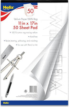 Helix - 100% Rag Vellum Paper Pad - 11 Inch x 17 Inch - 50 Sheet Pad - Acid-Free - Drafting, Art, Sketching and Tracing