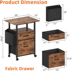 GYIIYUO 2 Drawer File Cabinet with 24'' Extended Desktop, Mobile Filing Cabinet, Rolling File Cabinet with Side Bag, Fabric Drawer, Fits A4/Letter Size, Printer Stand Home Office, Light Brown