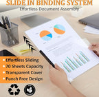 5 Pack Report Covers with Sliding Bar - Clear Plastic Presentation Folders for A4 & Letter Size Paper, 70 Sheet Capacity File Document Binder for School, Office, Resume & Business Use