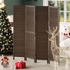 Room Dividers and Folding Privacy Screens, Wood Louvered Separators Divider Wall for Home Office Bedroom - 4 Panels, 67 * 60inch (Brown)