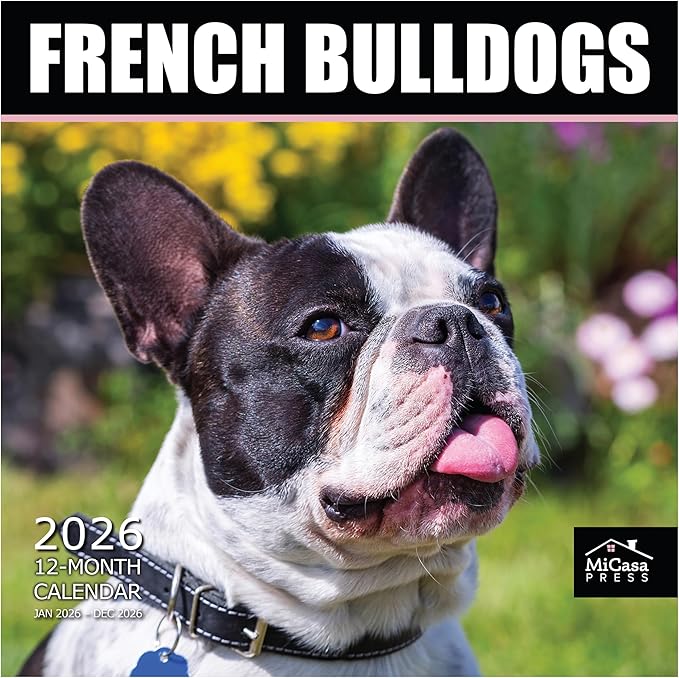 MICASA PRESS French Bulldogs 2026 Wall Calendar 12 Month | 12" x 24" Open | Thick & Sturdy Paper | Holiday Gift | Cute Frenchie Puppy Dog Calendar 2026