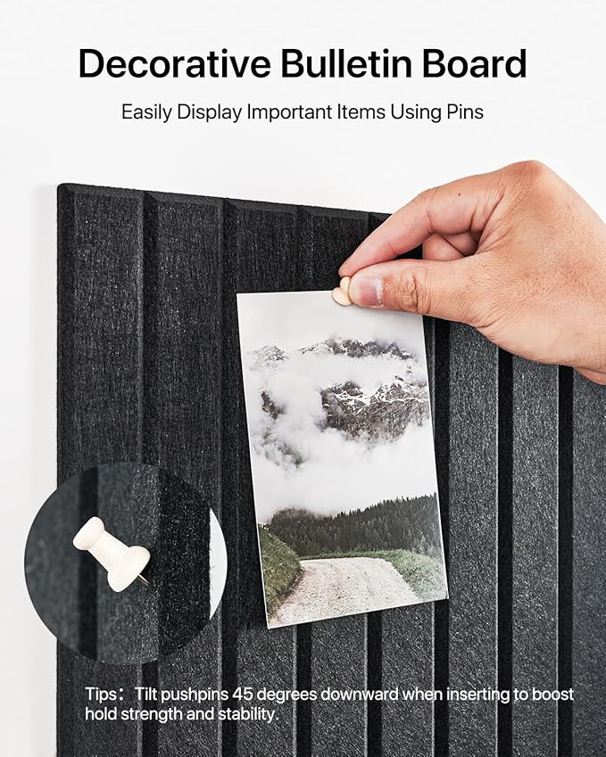 Soundsbay Large Cork Board, 47"x35" Slat Bulletin Board Alternative, 12-Pack Cork Boards for Walls, 60 Adhesive Tabs, Felt Wall Tiles for Home Office Classroom Pin Board