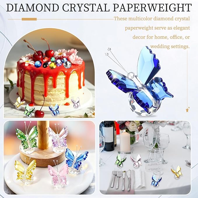 PATIKIL 2 Pcs Butterfly Crystal Paperweight, 75mm / 3 Inch Crystal Paperweight Paper Weight for Home Office Desktop Table Decor Wedding Party Jewelry Ornaments, Blue