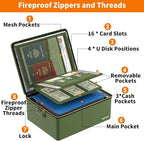 ENGPOW Fireproof Document Box, Hard Fireproof Box with Fireproof Zipper＆Lock, 6400°F Heat Insulated Fireproof Water Resistant File Organizer Storage Box Safe for Important Documents,Valuable,Green