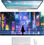 LQFIWSS Tokyo Street Cute Large Gaming Mouse Pad, Purple Blue Anime City XXL, 35.4L x 15.7W inches, Fabric, Polyvinyl Chloride, Office Products
