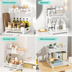 Beleeb Under Sink Organizer, Extra-Wide Upgrade, 2 Pack 2 Tier Metal Slide Out Cabinet Organizer, Height Adjustable Organization and Storage Series, Bathroom/Cabinet/Kitchen organization, White