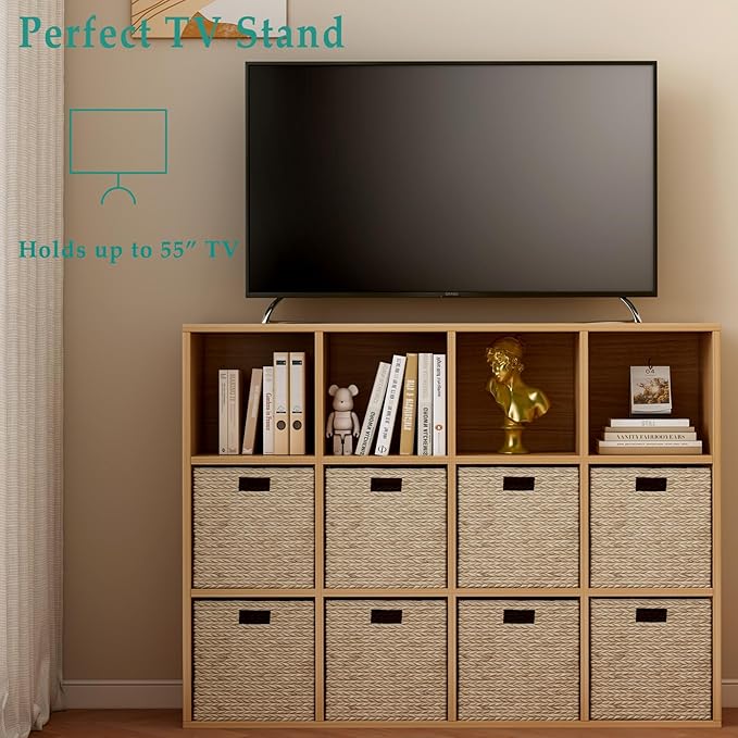 OSCHF 12-Cube Storage Shelf Bookcase - Wooden 3-Tier Floor Standing Open Bookshelf for Home and Office, Display Cabinet, Oak